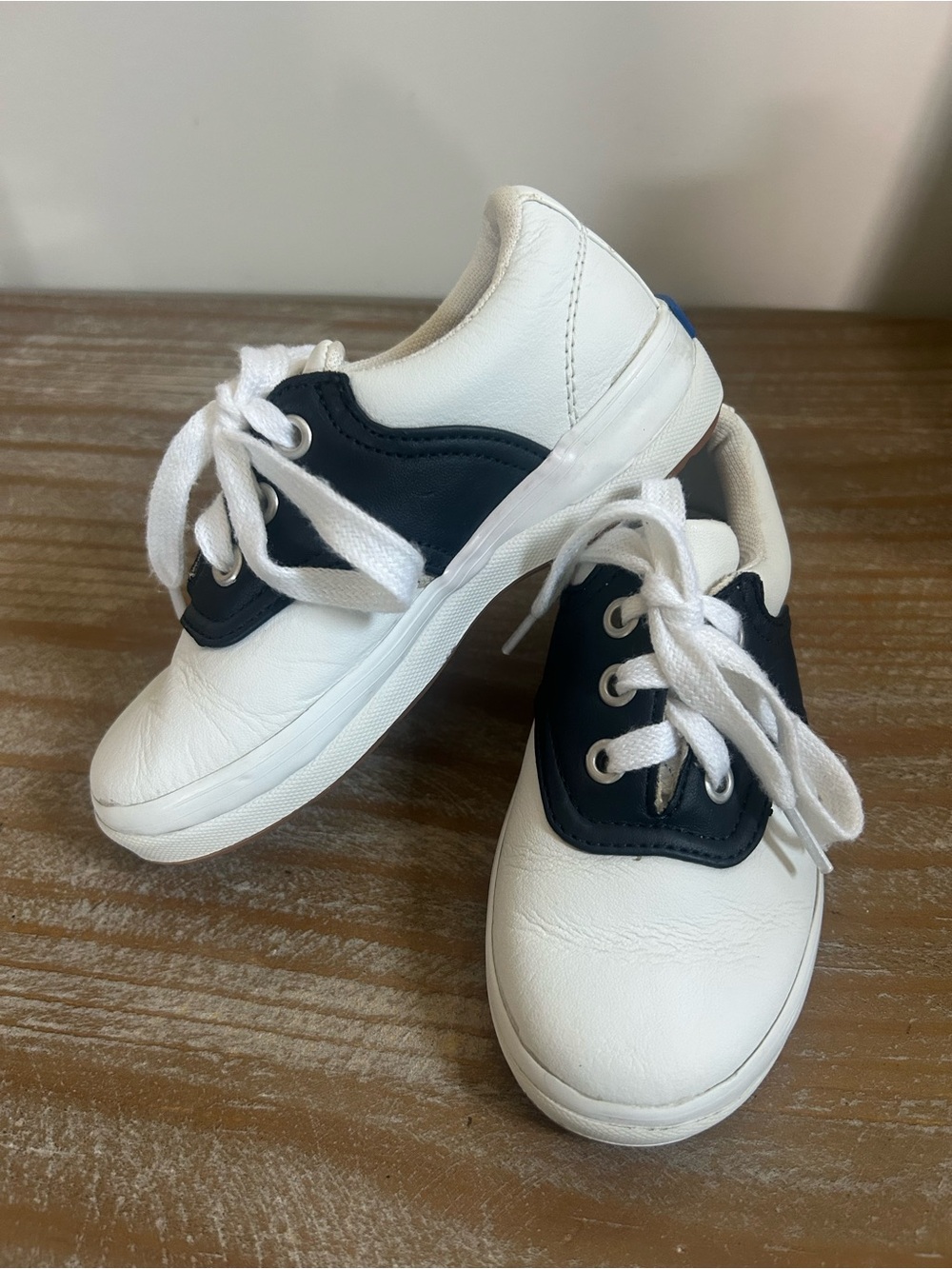 Keds White and Navy Kids Lace-Up Sneakers